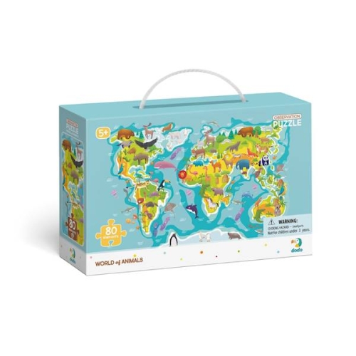 Puzzle Obserwacyjne Mapa Świata Zwierząt 80 el. 300133
